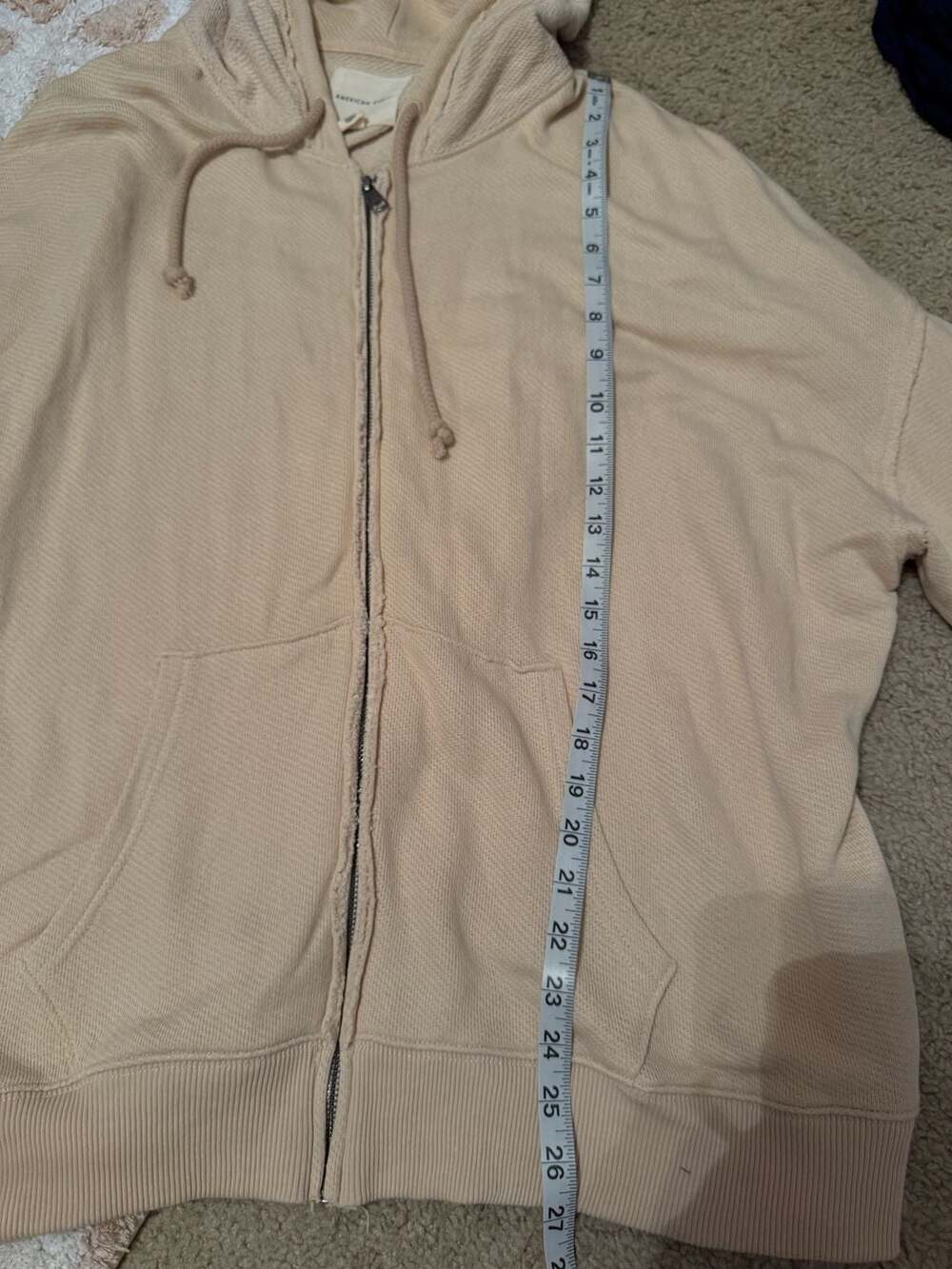 American Eagle Cream Waffle Knit Full Zip Hoodie - Picture 5 of 9